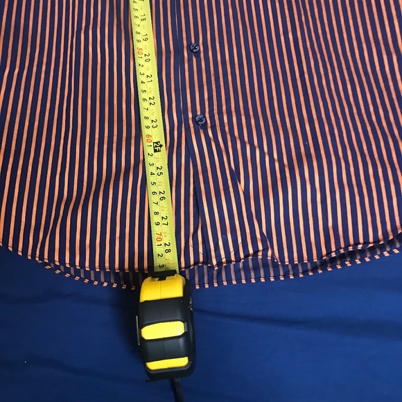 Men’s Orange/Navy Blue Italian Cotton Dress Shirt Long Sleeve - Picture 12 of 13
